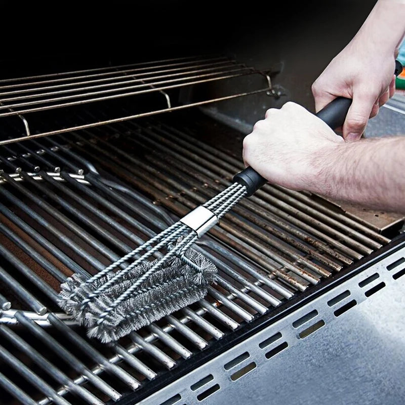 Kitchen Accessories BBQ Grill Brush and Scraper Barbecue Kit Cleaning Brush Stainless Steel Tools Wire Bristles Triangle