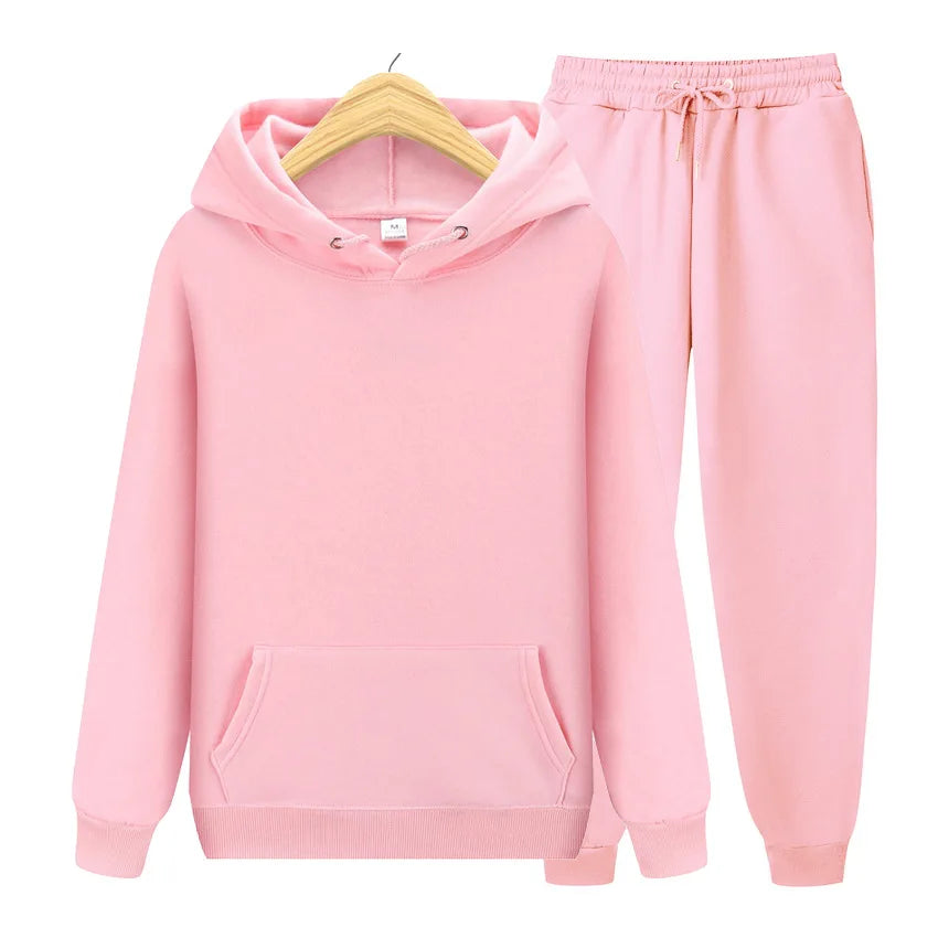 New Womens Solid Color Sets Hoodies Pants Autumn Winter Hooded Sweatshirt Sweatpants Hoodie Pant Hoody Pullover Female Suit