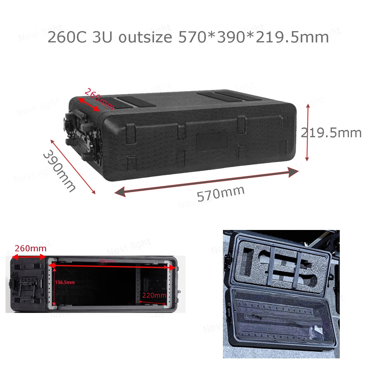 19-inch Portable Chassis Amplifier Receiver Cabinet Box Depth 260mm PE Plastic Rack Flight Case Microphone Shockproof Aviation