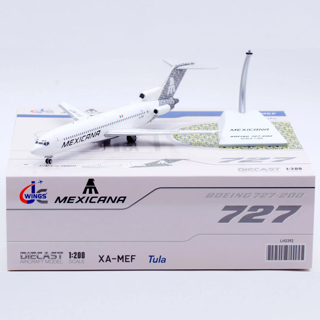 LH2392 Alloy Collectible Plane Gift JC Wings 1:200 Mexicana Airlines Boeing B727-200 Diecast Aircraft Jet Model XA-MEF
