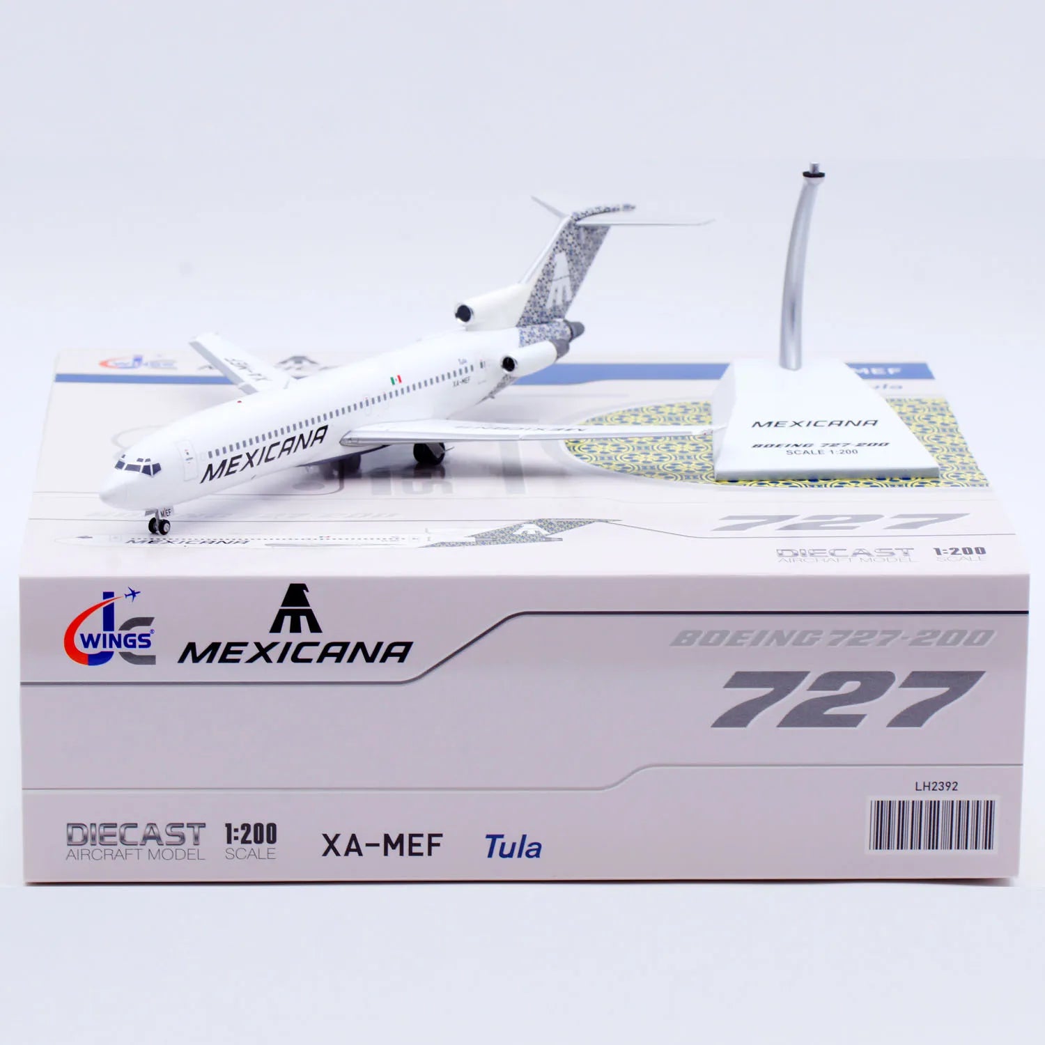 LH2392 Alloy Collectible Plane Gift JC Wings 1:200 Mexicana Airlines Boeing B727-200 Diecast Aircraft Jet Model XA-MEF