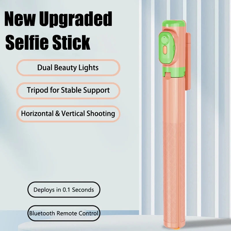 Portable Selfie Stick 360° Rotatable Tripod with Dual Beauty Fill Lights Scalable 1.7m Wireless Bluetooth Remote Phone Holder