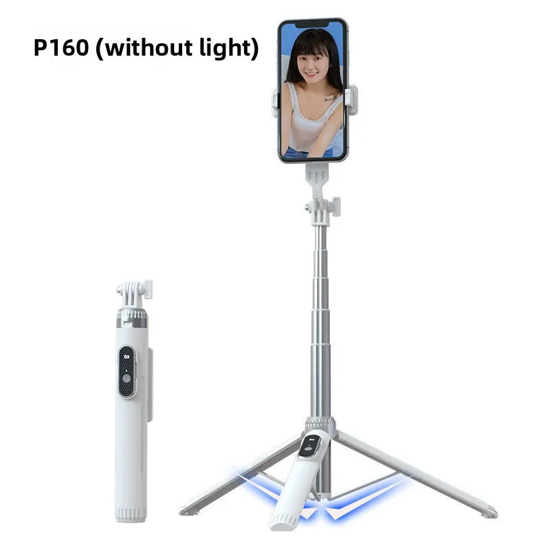 P160 Selfie Stick Tripod 1.6 M Aluminum Alloy Retractable Mobile Phone Holder with Rechargeable Bluetooth for IOS Android