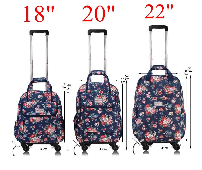 Women Carry On Hand Luggage rolling bag Oxford Rolling Backpack Travel Trolley Bag Travel Luggage bag Trolley Wheeled Backpacks