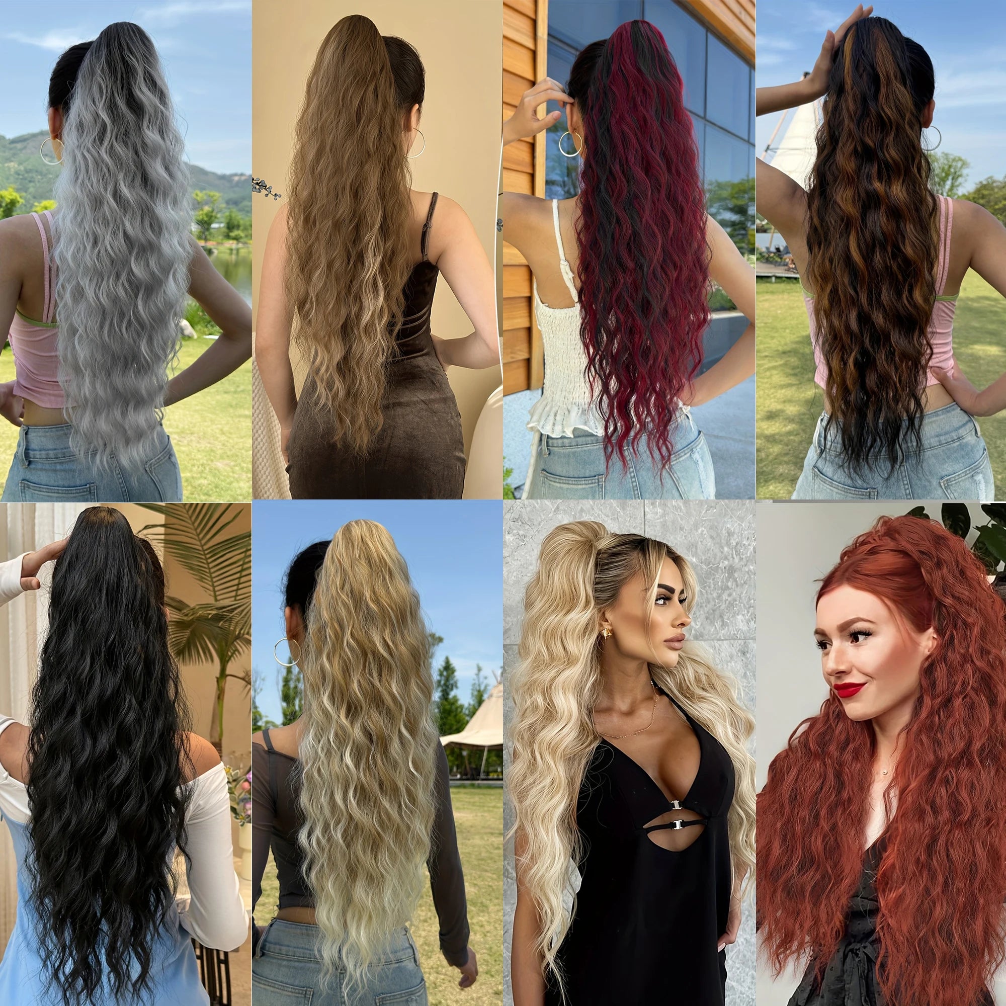 AOOSOO Synthetic Water Ponytail Hair Extension Clip On Woman's Ponytail Hair Accessories Long Curly Wig Natural Curly Black