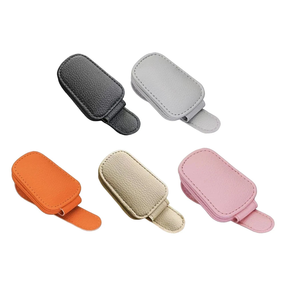 Faux Leather Sunglass Clip Strong Magnetic Sunglasses Holder Car Auto Sun Visor Eyeglass Hanger Clips Car Sunshade Accessories