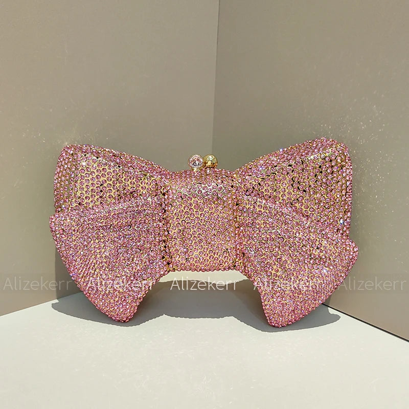 Alizekerr Bow Crystal Evening Bags Women Classy Sparkling Diamond Metal Clutch Purses And Handbags High Quality Wedding Party