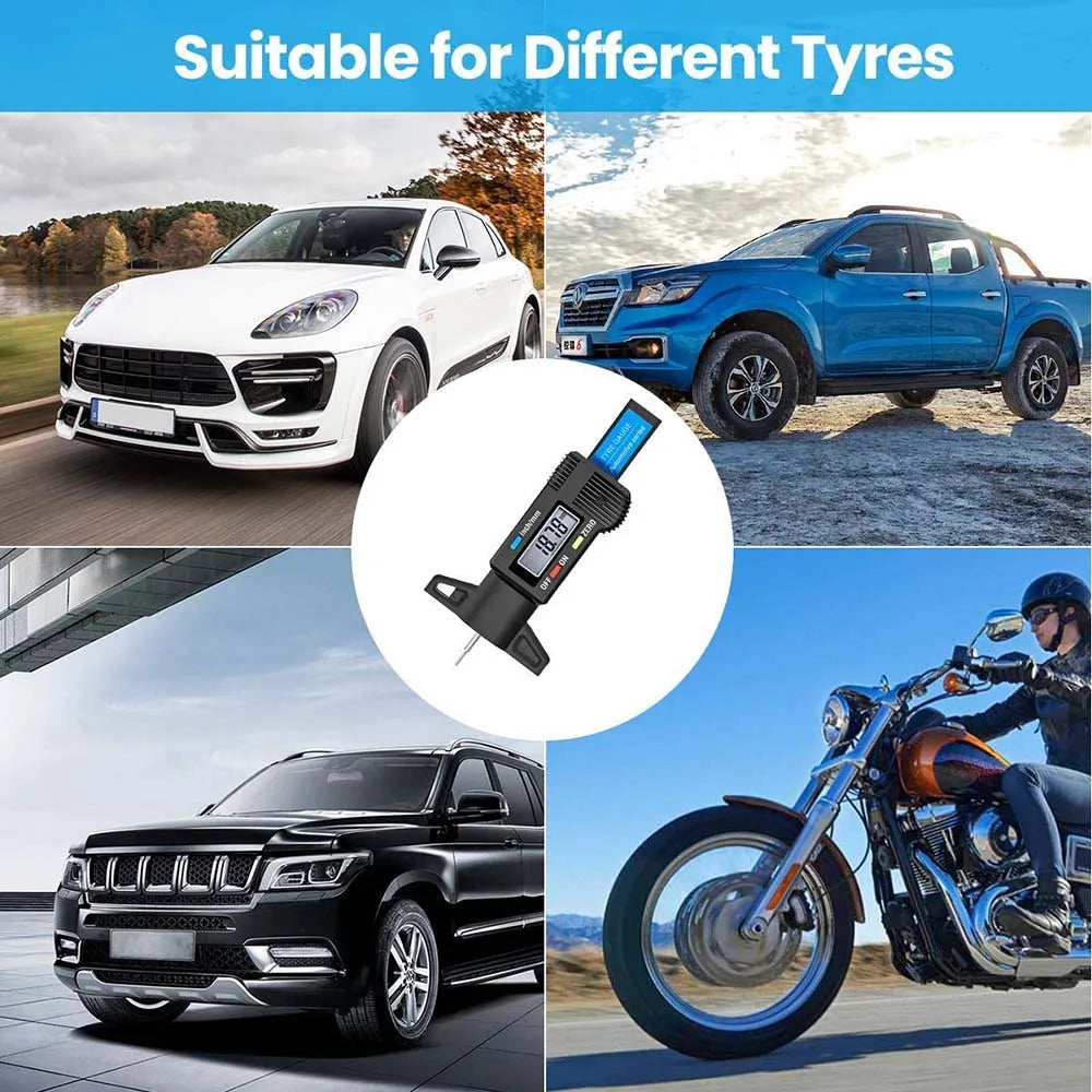 Thickness Gauges Digital Car Tyre Tire Tread Depth Gauge Meter Measurer Tool Caliper Tread Brake Pad Shoe Tire Monitoring System