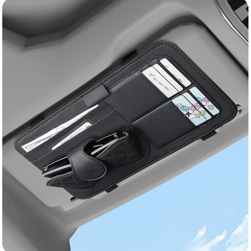 Multifunctional Car Storage Bag Sunshade Card Holder Sunglasses Clip Car Glasses Organizer