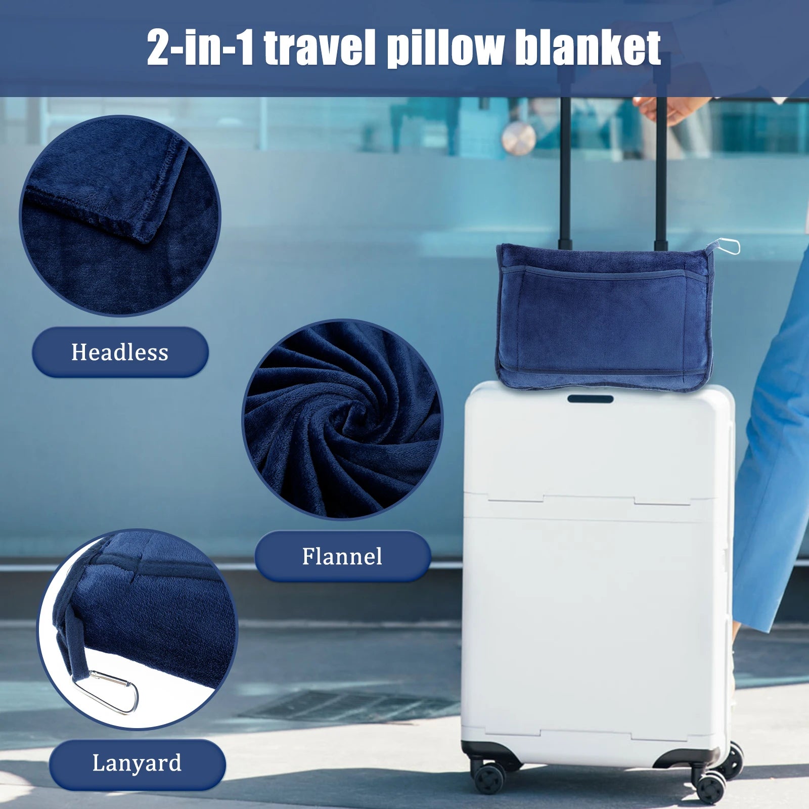 Portable Travel Blanket Soft Flannel Airplane Blanket Foldable 2 In 1 Travel Pillow and Blanket Set Plane Car Travel Accessory