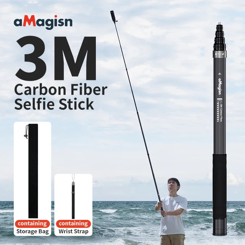 3M Carbon Fiber Selfie Stick for Insta360 X3 / ONE X2 / RS Aluminum Alloy Selfie Stick for GoPro Hero 11 10 9 8 DJI OSMO Action