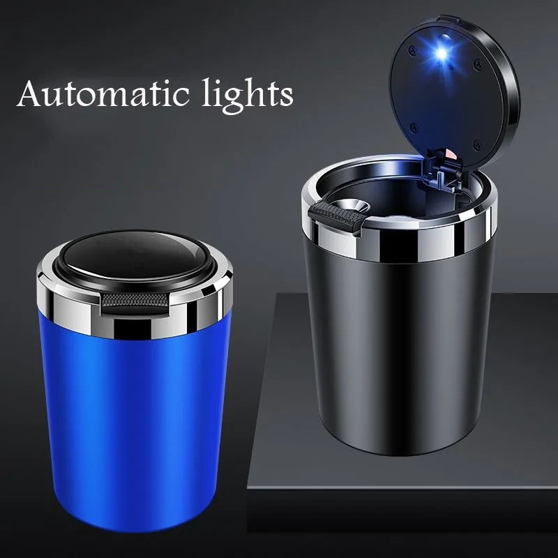 Car ashtray with blue LED light stainless steel liner for Mercedes Benz A B C E G W S Class GLA GLB CLC GLK GLS GLE CLA CLS EQE