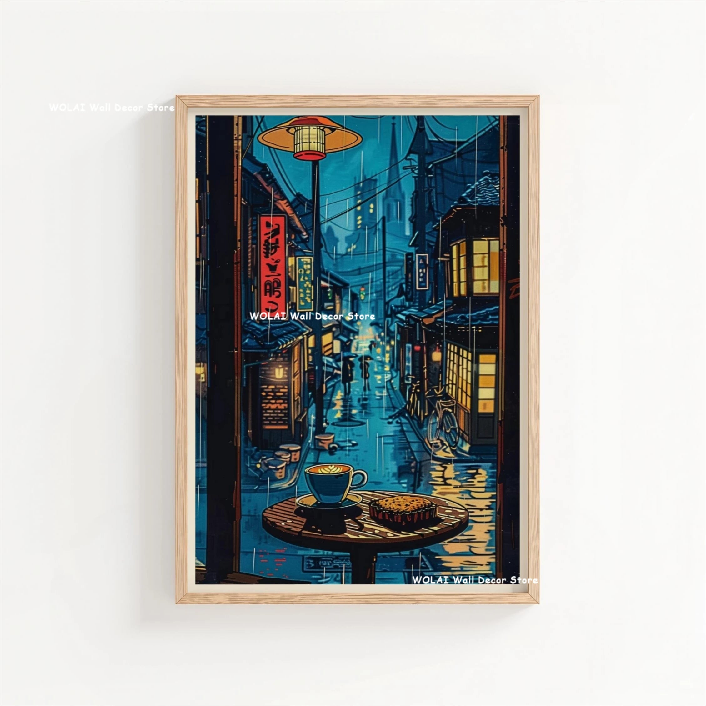 Anime Cafe Shop and Bicycle Canvas Poster Ghibli Work Anime Style Street Cafe Scene Wall Art Printing for Living Room Home Decor