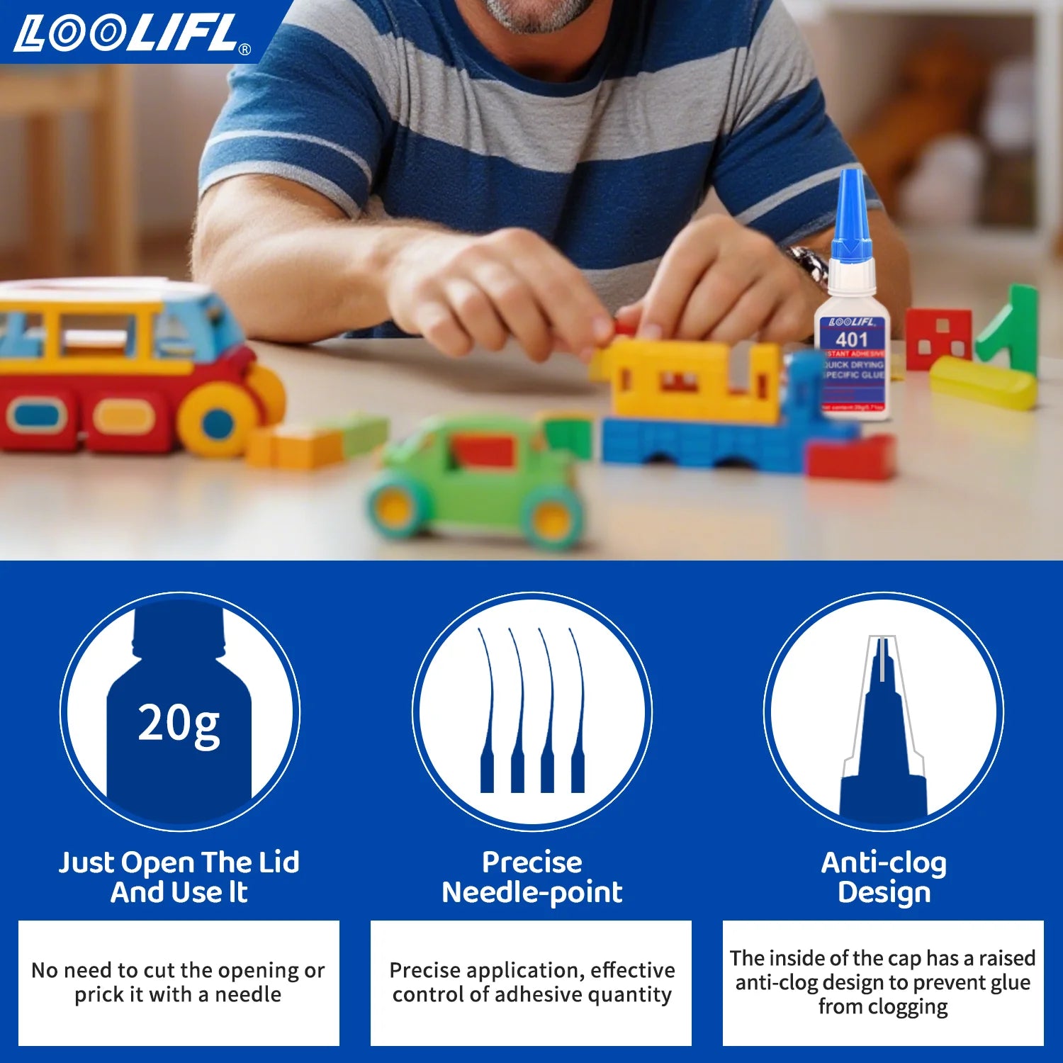 LOOLIFL - Super Plastic Glue, 10 Seconds Bonding, Waterproof, Used for Toy Repair, 3D Printing, Shoe Repair, DIY, Etc.