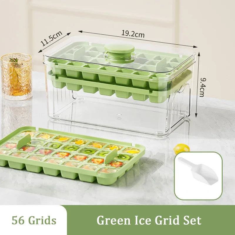 28/56 Grids Ice Cube Mold Press Ice Tray Bucket Multifunctional Ice Maker with One-touch To Release Portable Ice Box Ice Cube Tr