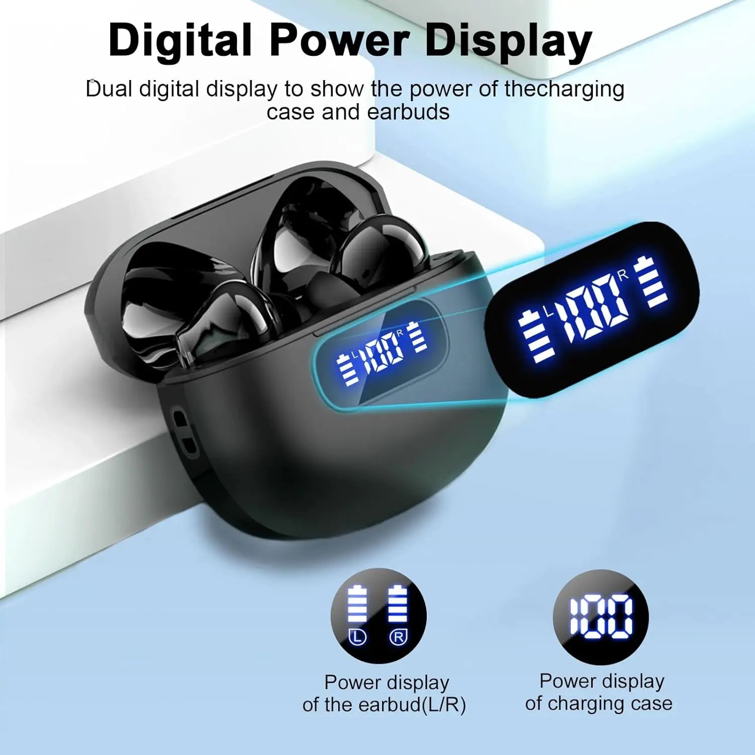 UYUXIO BT 5.4 Headphones Clear Calls Wireless Earbuds Long Battery Life HiFi Stereo TWS Ear Buds with LED Display for Travel