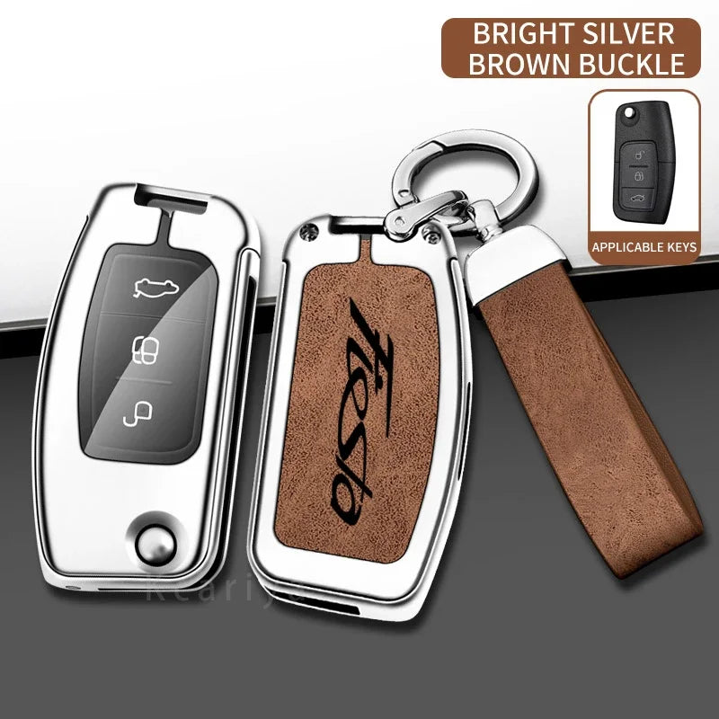 New Auto TPU Zinc Alloy Key Case Bag For Ford Fiesta Logo Car Key Chain Car Metal Key Shell Car Interior Decoration Accessories