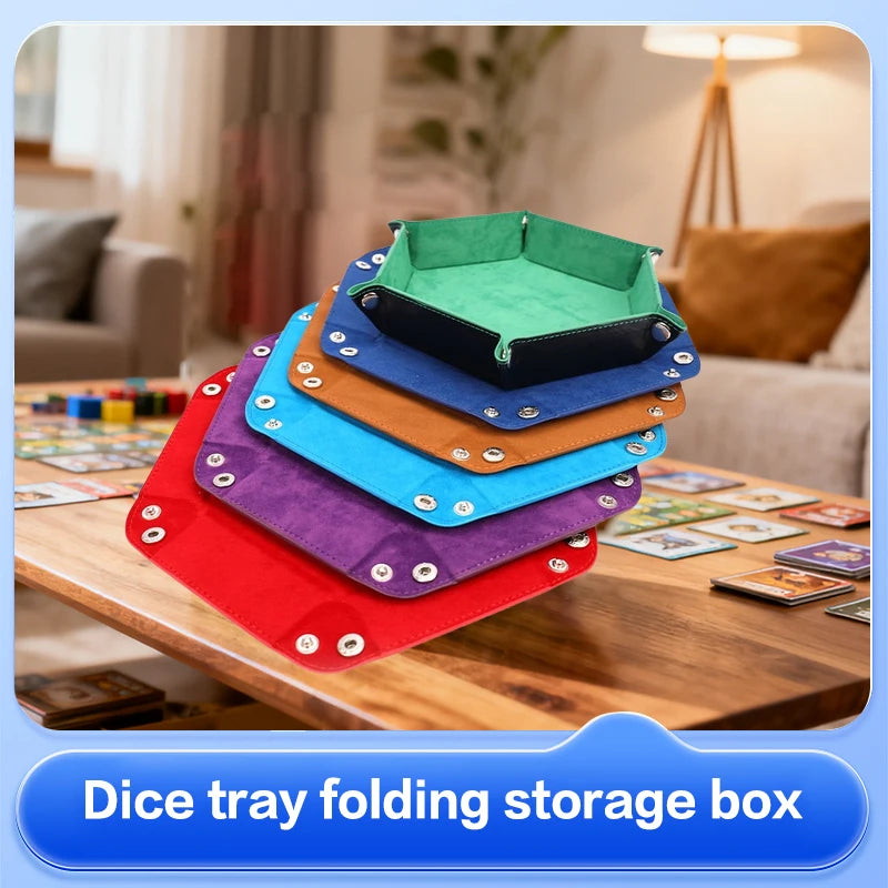 High Quality  Foldable Dice Tray Box PU Leather Folding Hexagon Coin Square Tray Dice Game