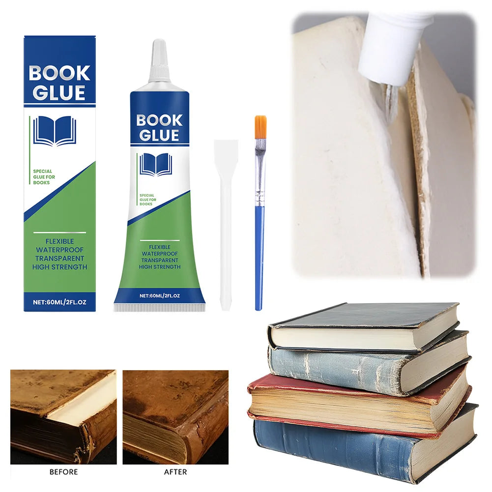 Professional Book Glue with Brush Transparent Book Binding Adhesive Quick-Drying Repair Glue for Envelopes Postcards Paper Craft