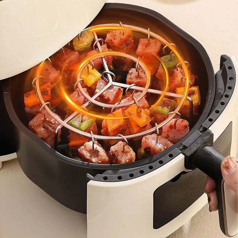 Stainless Steel Roasting Rack Air Fryer Special Grill BBQ Hanging Skewers Rack Reusable Baking Stick Needle Kebab Cooking Tools