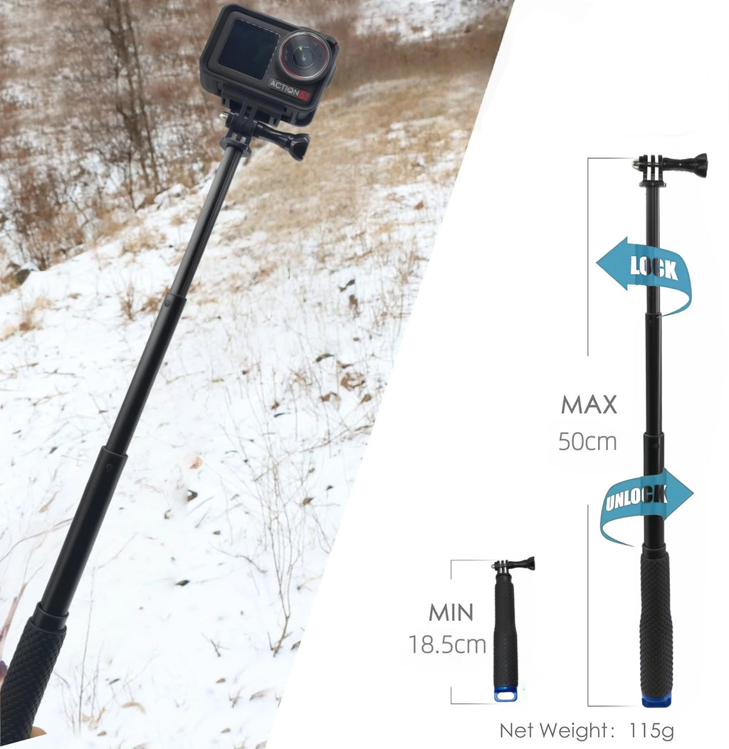 Extendable Pole Mini Selfie Stick Waterproof Monopod Blue For GoPro Hero 13 11 10 9 Dji Action 6 5Pro 4 Insta360 X5 Camera
