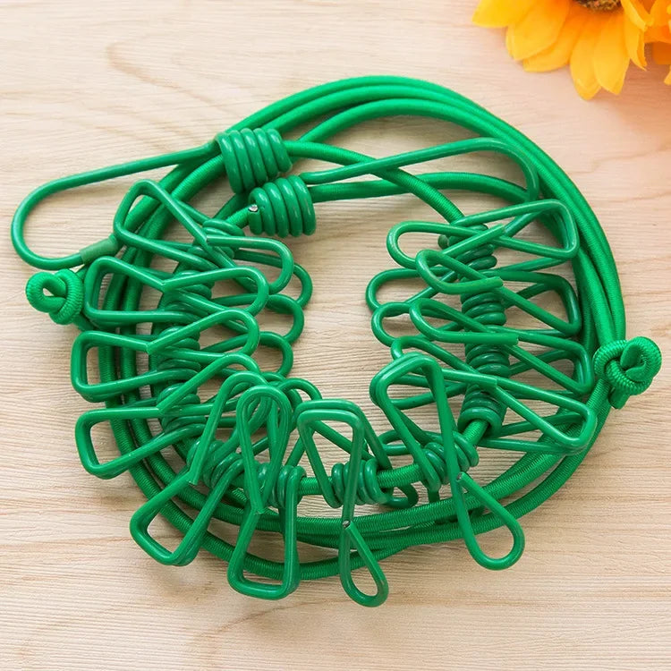 Durable Clothesline Portable Lightweight Windproof Non-Slip 12 Clips Elastic Laundry Drying Outdoor Camping Travel RV Beach Dorm