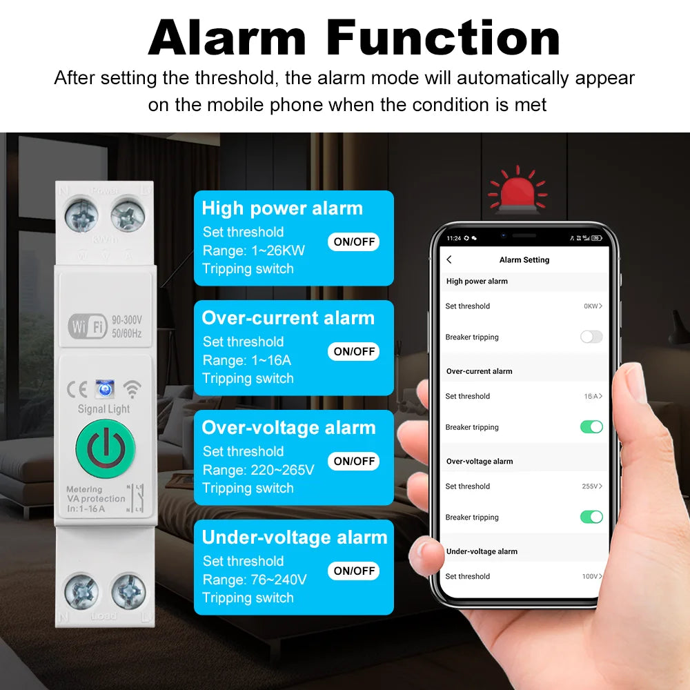 Manhot WiFi Smart Circuit Breaker MCB 1P+N 16A Switch Energy Meter Kwh Metering Monitoring Circuit Breaker Alexa Work With Tuya