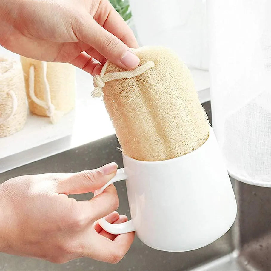 4pcs Full Loofah Natural Exfoliating Biodegradable Loofah Sponge Cellulose Brush Natural Shower Sponge For Kitchen Bathroom
