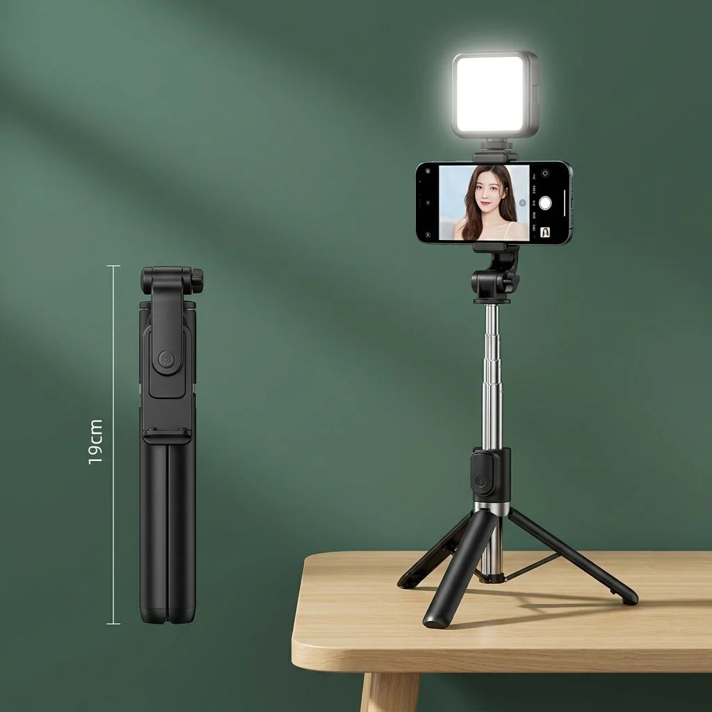 Selfie Stick Tripod Bluetooth, 70cm Extendable Aluminum Phone Tripod Stand, 360° Rotation Wireless Remote, Portable Mini Selfie