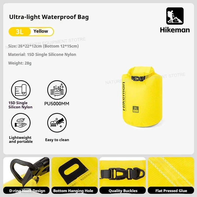 HIKEMAN Ultralight Storage Bag Silicon Coated Waterproof Bag Camping Clothing Stuff Sack Outdoor Compression Bag