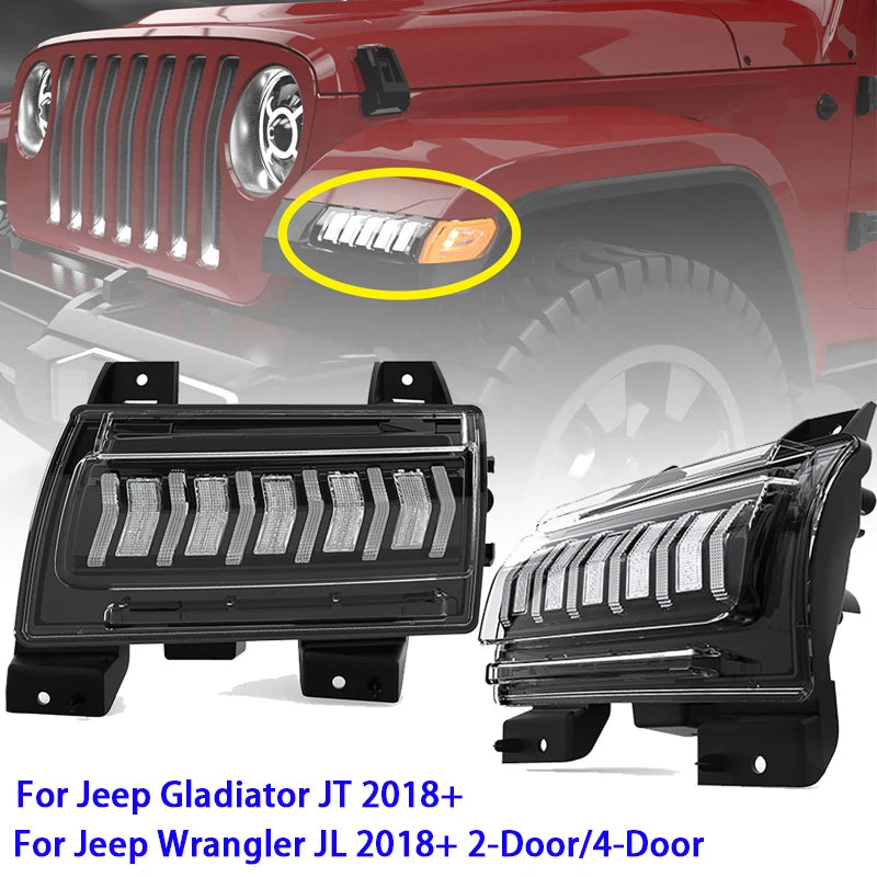 2pcs LED Fender Marker Light Dynamic Turn Signal Light for Jeep Wrangler JL 2018-2019/for Jeep Gladiator JT 2018+