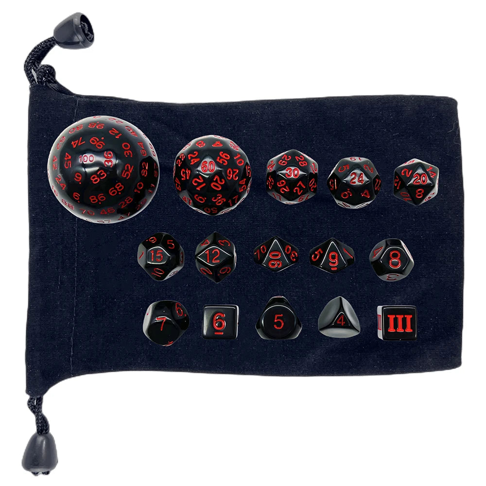 15 Pieces Acrylic Opaque Polyhedral Dice Set D3-D100 Game Dice with Velvet Dice Bag for DND Role Playing Table Games Party