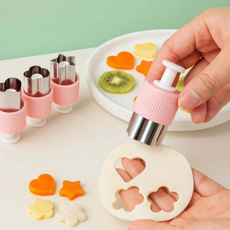 Kids Vegetable Fruit Shapes Cutter Set for Bento Box Decorating Cookie Stamps Lunch Making Kit