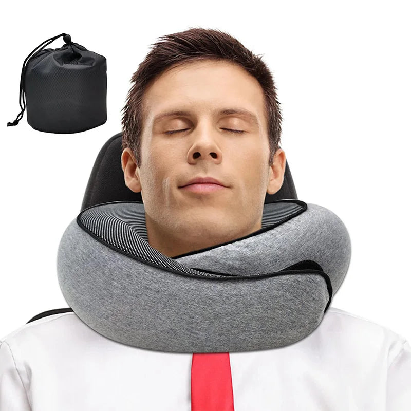 Travel Neck Pillow Memory Foam U Shaped Snail Style Portable Adjustable Soft Noon Break Sleep