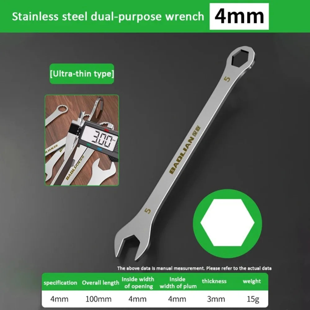New 1Pcs 3mm Ultra-thin Thin Open End Wrench Hi-Spec Steel Flat Wrench Tool 6-32mm Multi-Function Double-end Fixed Spanner
