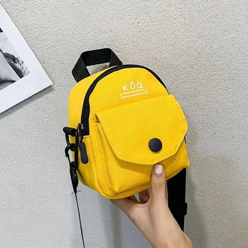 Versatile Small Canvas Fabric Solid Color Handbag Casual Cross Body Shoulder Bag with Detachable Shoulder Strap for Kids Bags