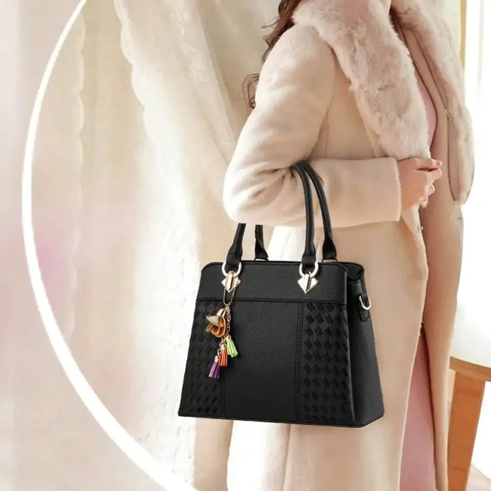 Top-Handle Handbags Purse Satchel For Women Soft PU Leather Crossbody Shoulder Bag With Tassel Pendant