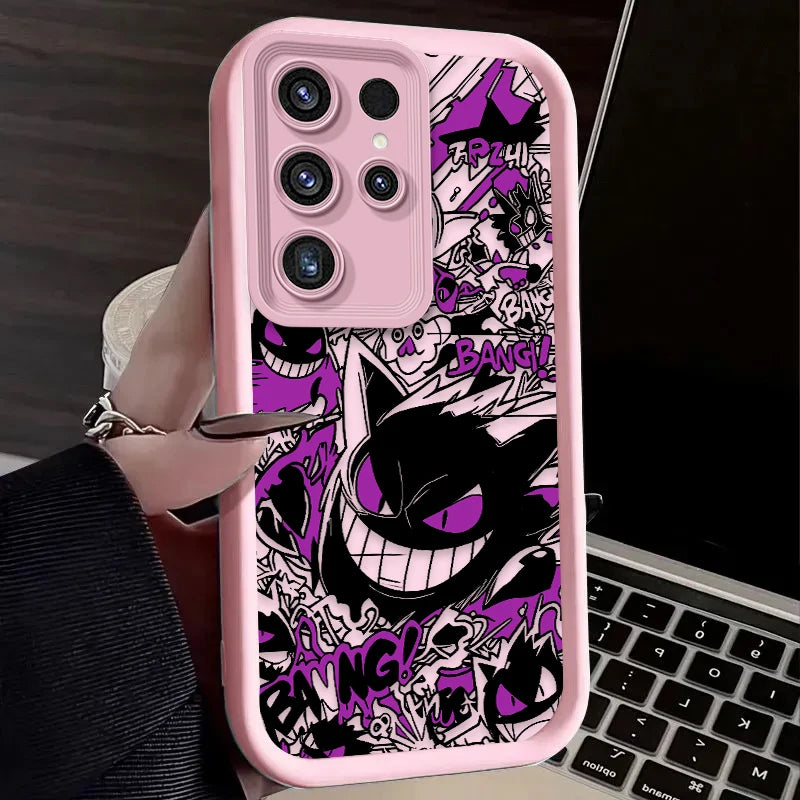P-Pokemon Gengar Graffiti Phone Case for Samsung Galaxy S24 S25 S23 Ultra S22 S21 Plus FE A36 A56 A26 A16 A06 A15 A25 A35 A55 5G