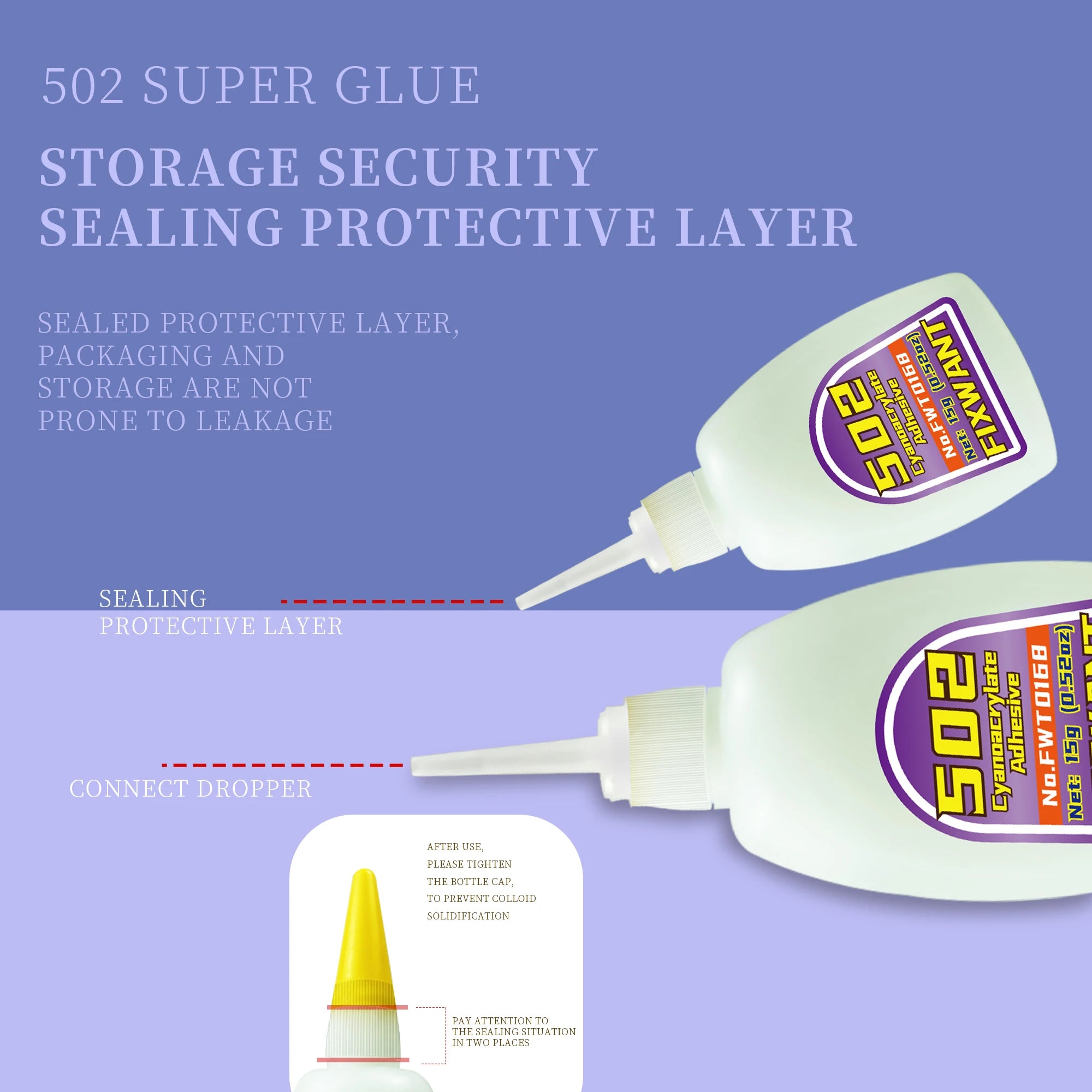 1-3pcs Instant Quick-drying FIXWANT 502 Super Glue Cyanoacrylate Adhesive Leather Rubber Wood Metal Strong Bond Liquid Glue Tool