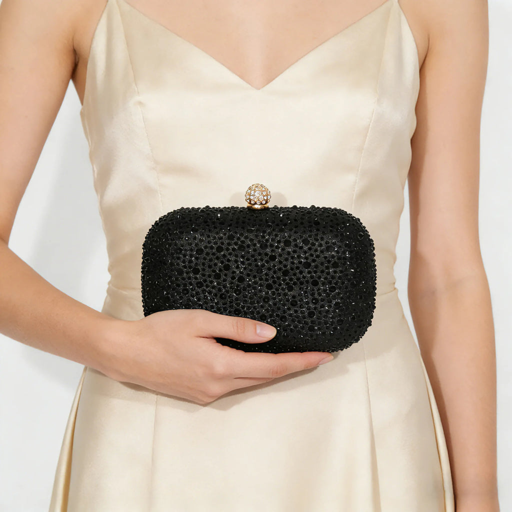 Fashion women's shiny rhinestone decorative small hand bag rounded corner box dinner bag temperament elegant hand bag
