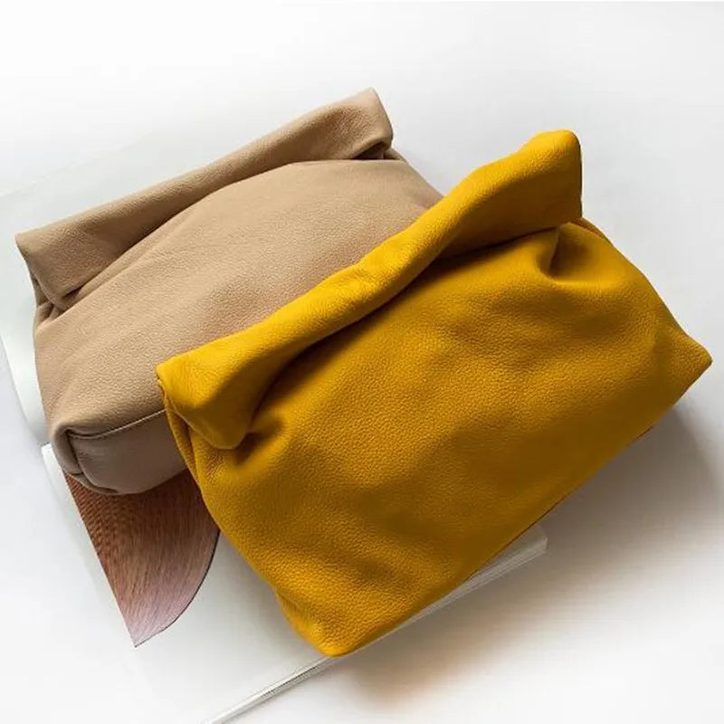 Personality Roll-Edge Leather Bag Lazy Casual Leather Soft Bag Phone Women High Quality Holding Red Large Bag Luxury Designer