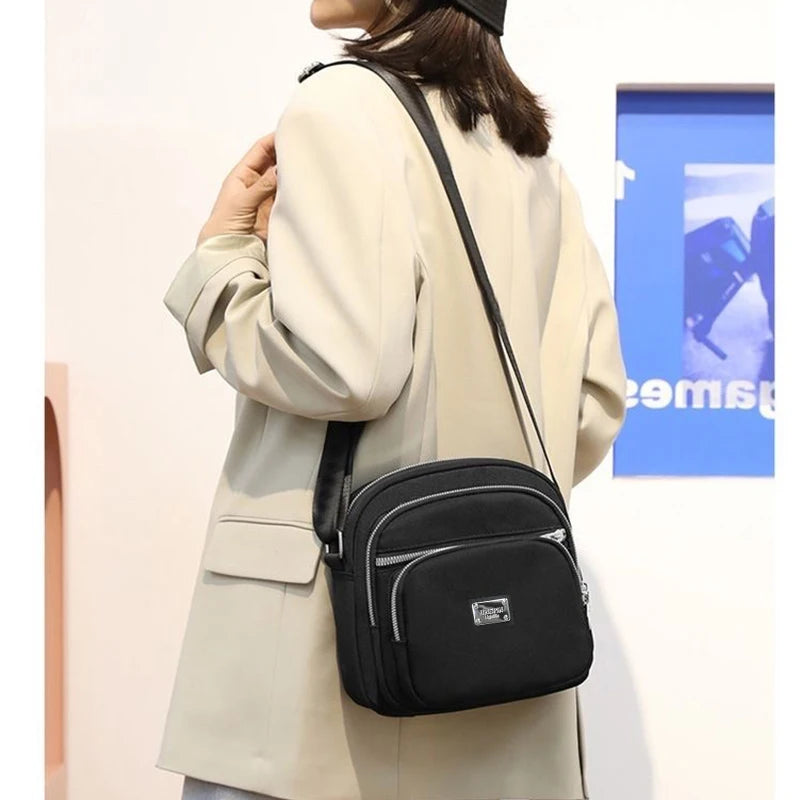 Women's Red Nylon Crossbody Bag Waterproof Multi-Pocket Lightweight Adjustable Strap Casual Daily Use Handbag for Shopping