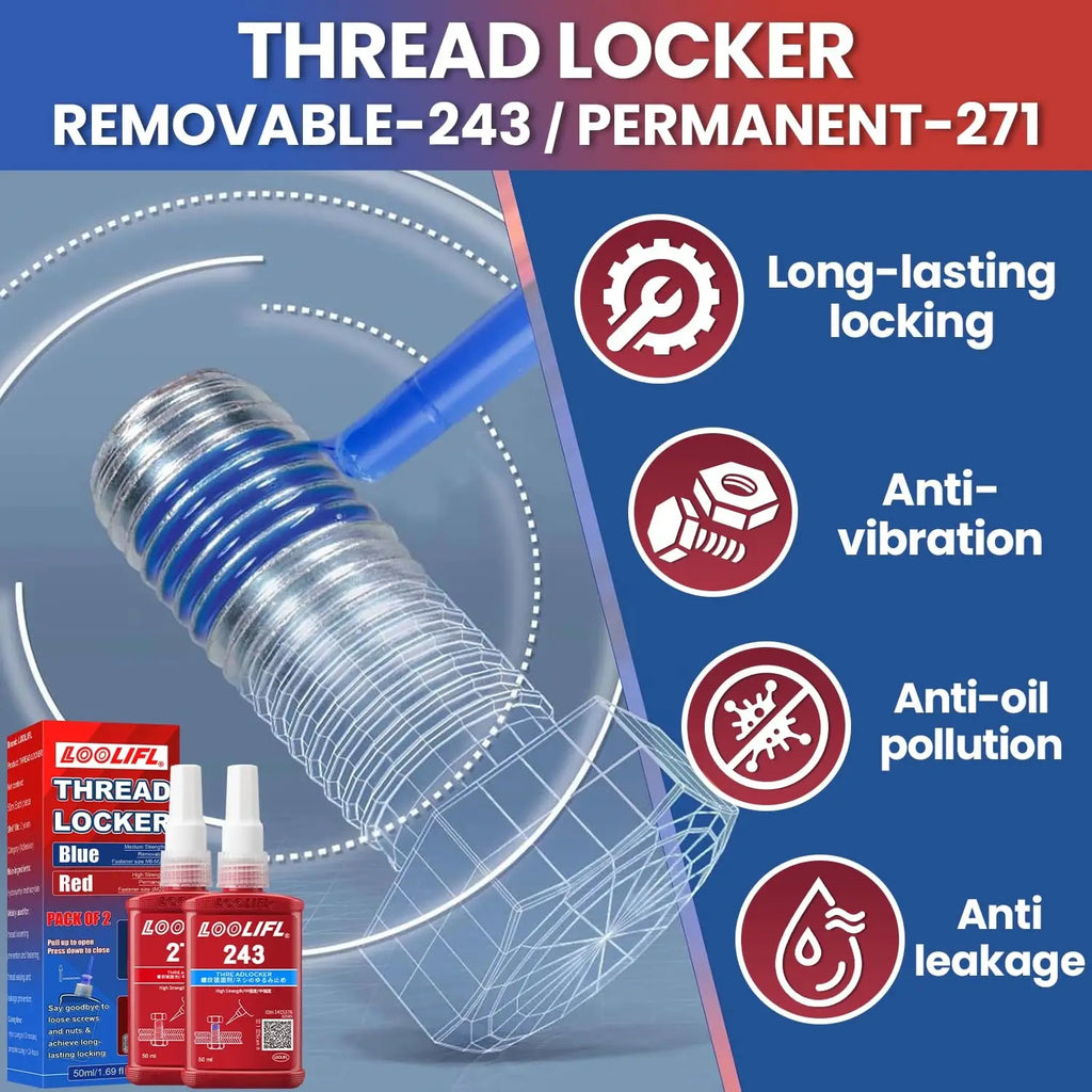 Blue & Red Thread Locker, Medium High Strength Thread Sealant for Nuts Bolts Fasteners Metal Threads, Anti-Loosening Anti-Leak Anaerobic Thread Lock Compound, 50ml×4 Pack Thread Lock Adhesive Glue