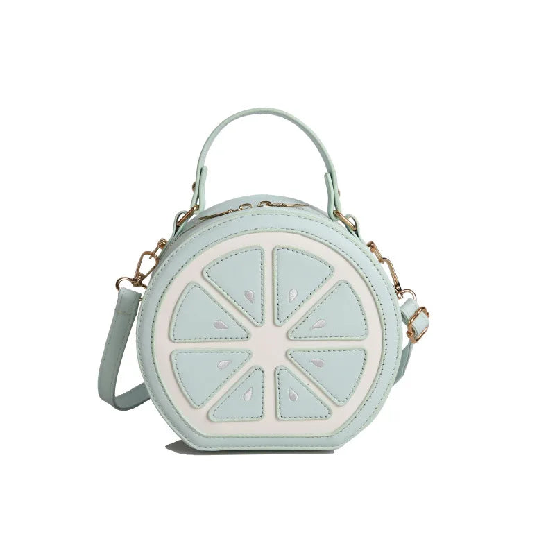 Novelty Lemon/orange Slice Crossbody Bag, Cute Fruit Shaped Pu Leather Purse with Top Handle