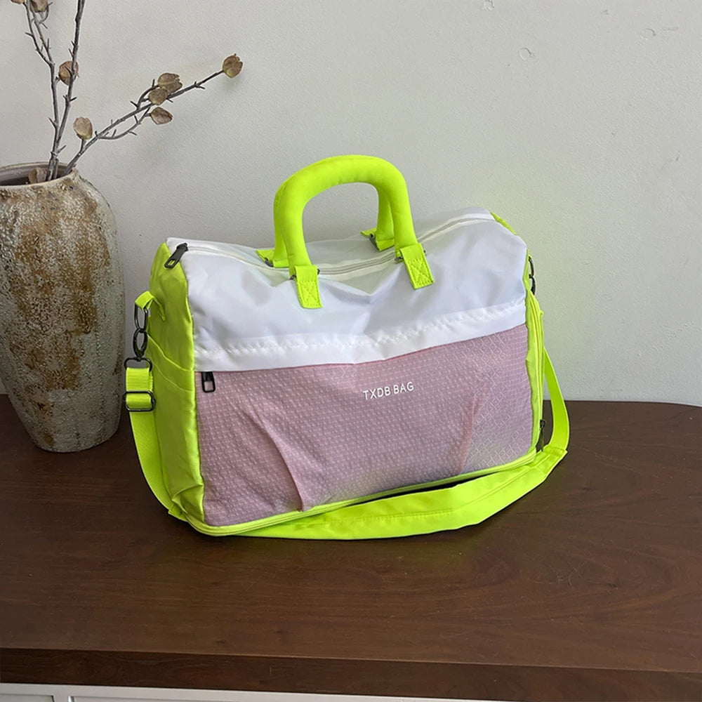 Duffle Bag Travel Handbag Detachable Shoulder Strap Grid Splicing Expandable Storage Bag for Weekend Trip Sightseeing Outing