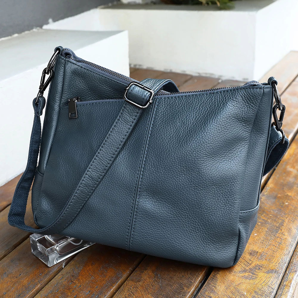 Women Full Grain Cow Leather Hobo Bag With Two Straps Multi Color Large Capacity Shoulder Crossbody Handbag