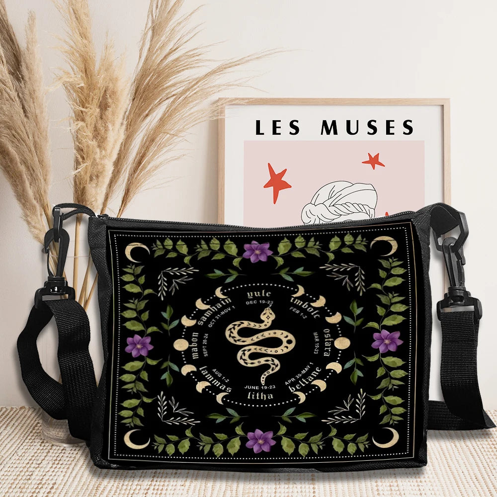 1pc Moonlight Flower Tarot Witchcraft Pattern Crossbody Bag for Women Shoulder Bag with Strap Design Casual Fashion Handbag