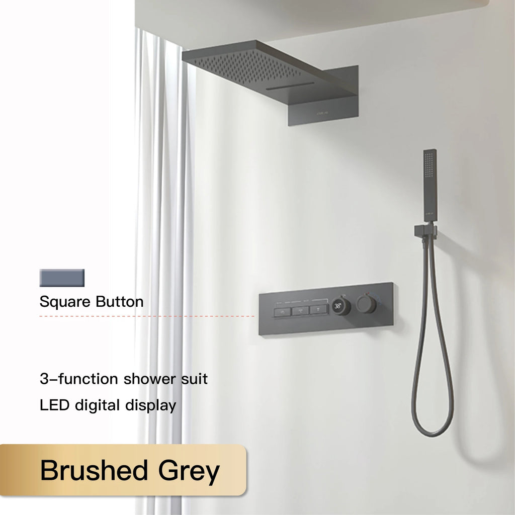 Luxury Black Brass Shower System Wall-Mounted LED Digital Display Design Cold & Hot Dual-Control 4-Function Ceiling Shower Tap