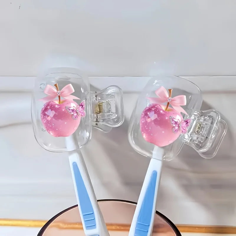 2pcs Beautiful Pink Apple Toothbrush Case Portable Dustproof Odorless Toothbrush Holder with Ventilation Holes Gifts For Family