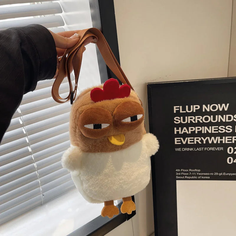 Plush Adjustable Strap Cartoon Bag Chicken Purse For Women Fluffy Hen Shoulder Bag Handbag For Travel Party